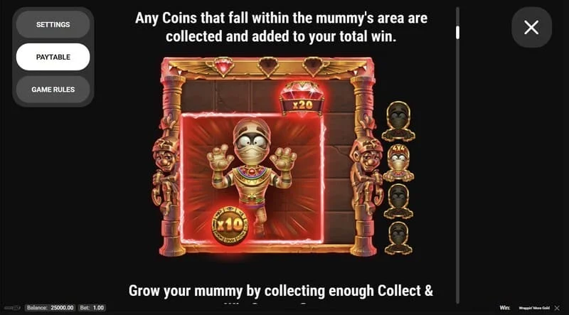 Wrappin' More Gold – cửa sổ với các quy tắc và thông tin trò chơi